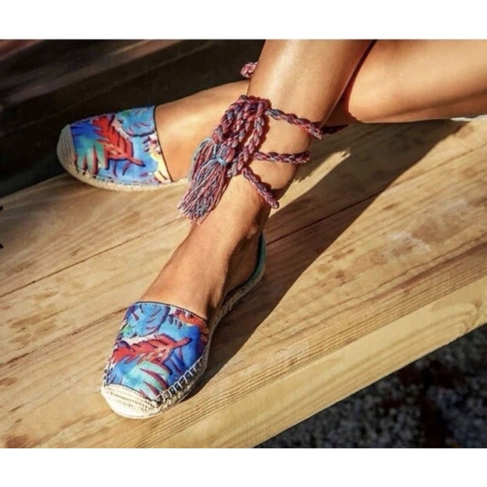 Circus by Sam Edelman Lenora Espadrilles Floral Print Ankle Wrap Flats  7.5 EUC